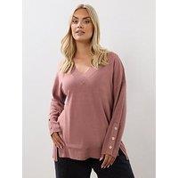 Yours Curve V-Neck Jumper - Pink