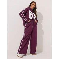 Yours Curve Side Stripe Wide Leg Jogger - Red