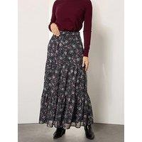 Long Tall Sally Paisley Chiffon Tiered Maxi Skirt - Black