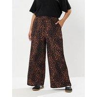 Yours Curve Crinkle Wide Leg Trouser - Brown