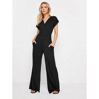 Pixiegirl Petite Wrap Wide Leg Jumpsuit - Black