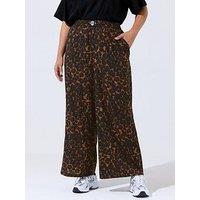 Yours Curve Leopard Print Boxer Label Trousers - Brown