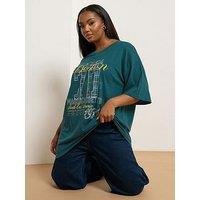 Yours Curve Placement Print Varsity T-Shirt - Blue