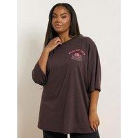 Yours Curve Placement Print Boxy T-Shirt - Brown