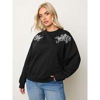 Yours Curve Embroidered Sweatshirt - Black