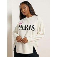 Yours Curve Heart Paris Crew Neck Sweatshirt - Ivory