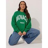 Yours Curve Monaco Crew Neck Sweatshirt - Green