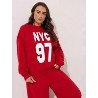 Yours Curve Nyc 97 Crew Neck Sweatshirt - Red