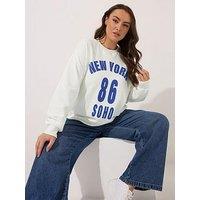Yours Curve New York Soho Crew Neck Sweatshirt - White