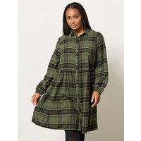 Yours Curve Check Shirt Dress - Green