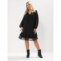 Yours Curve Smock Dobby Dress - Black