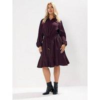 Yours Curve Stripe Dobby Shirt Dress - Red