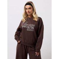 Yours Curve Chicago Crew Neck Sweatshirt - Brown