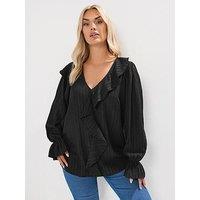 Yours Curve Textured Ruffle Blouse - Black