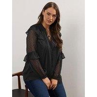 Yours Curve Dobby Ruffle Blouse - Black