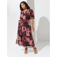 Yours Curve Floral Puff Sleeve Shirt Dress - Print