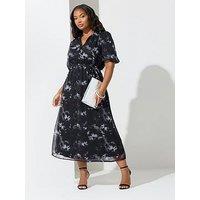 Yours Curve Floral Puff Sleeve Shirt Dress - Grey