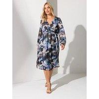 Yours Curve Satin Metallic Wrap Dress - Blue