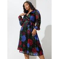 Yours Curve Satin Metallic Wrap Dress - Black