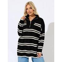 Yours Curve Quarter Zip Stripe Jumper - Black