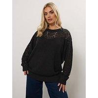 Yours Curve Open Stitch Pointelle Jumper - Black