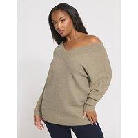 Yours Curve Double V Jumper - Natural