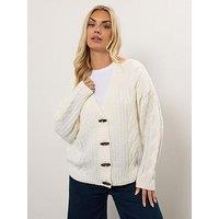 Yours Curve Chunky Cable Cardigan - Ivory