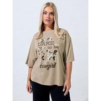 Yours Curve Cowgirl T-Shirt - Brown