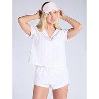 Boux Avenue Cotton Stripe Short Sleeve Revere Set - White