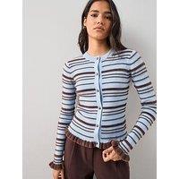 The Very Collection Crew Neck Long Sleeve Stripe Cardigan - Multi