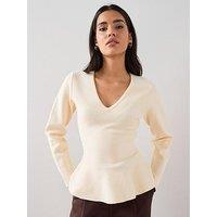 The Very Collection Compact Knit V Neck Peplum Jumper - Yellow