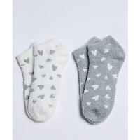 Boux Avenue Heart Pack Of 2 Cosy Trainer Socks - Grey Mix