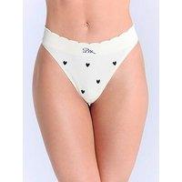 Boux Avenue Mono Heart Embroidered Thong - Cream