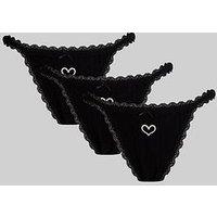 Boux Avenue Embroidered Bow Pack Of 3 Thongs - Black