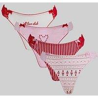 Boux Avenue Pack Of 4 Embroidered & Printed Thongs - Multi