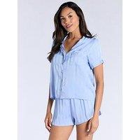 Boux Avenue Stripe Jacquard Ss Revere Set - Powder Blue