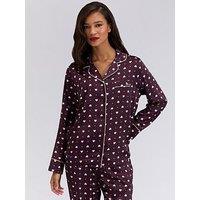 Boux Avenue Satin Heart Revere Top & Pant Set - Purple