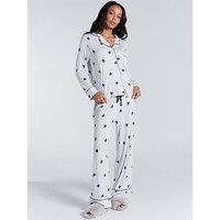 Boux Avenue Grey Heart Long Sleeve Revere & Pant Set - Grey Marl Mix