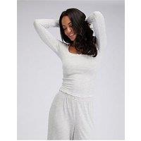 Boux Avenue Lace Trim Rib Pyjama Set - Marl Mix - Grey
