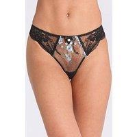 Boux Avenue Paisley Floral Embroidered Thong - Black & Blue