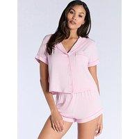 Boux Avenue Modal Short Sleeve Revere & Short Set - Dusky Pink