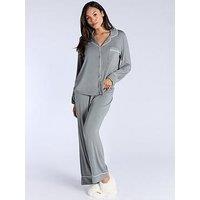 Boux Avenue Modal Long Sleeve Revere & Pant Set - Khaki
