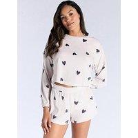 Boux Avenue Heart Velour Crew & Short Set - Stone