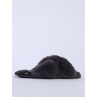 Boux Avenue Heart Embroidered Crossband Slipper - Charcoal
