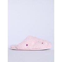 Boux Avenue Heart Embroidered Borg Mule - Powder Pink