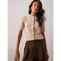 The Very Collection Short Sleeve Crew Neck Cardigan - Beige