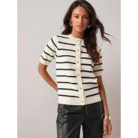 The Very Collection Short Sleeve Crew Neck Stripe Cardigan - Multi