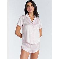 Boux Avenue Kaya Satin Short Sleeve Revere Set - Pink