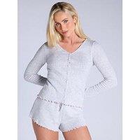 Boux Avenue Heart Pointelle Long Sleeve Top & Short Set - Grey Marl Mix