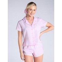 Boux Avenue Stripe Short Sleeve Lace Revere & Short Set - Candy Pink
